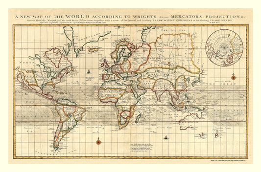 1705 World Map Antique Reproduction