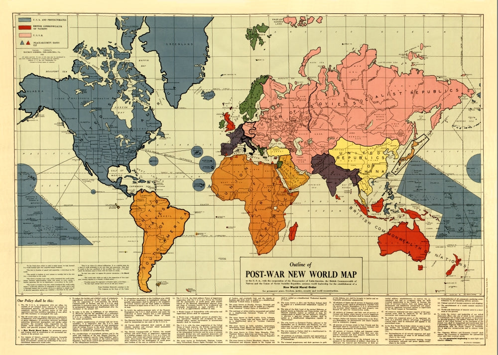 1942 Gomberg World Map Antique Reproduction