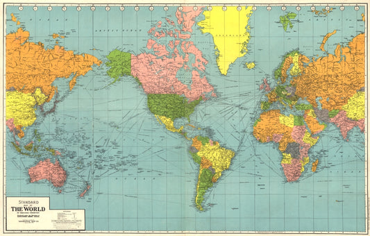 1942 World Map Antique Reproduction