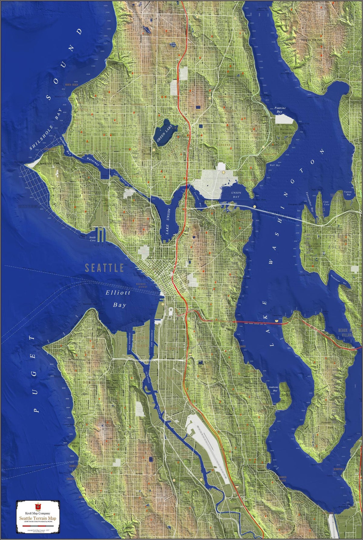 Seattle Sun Path Seattle Terrain Map – Metsker Maps