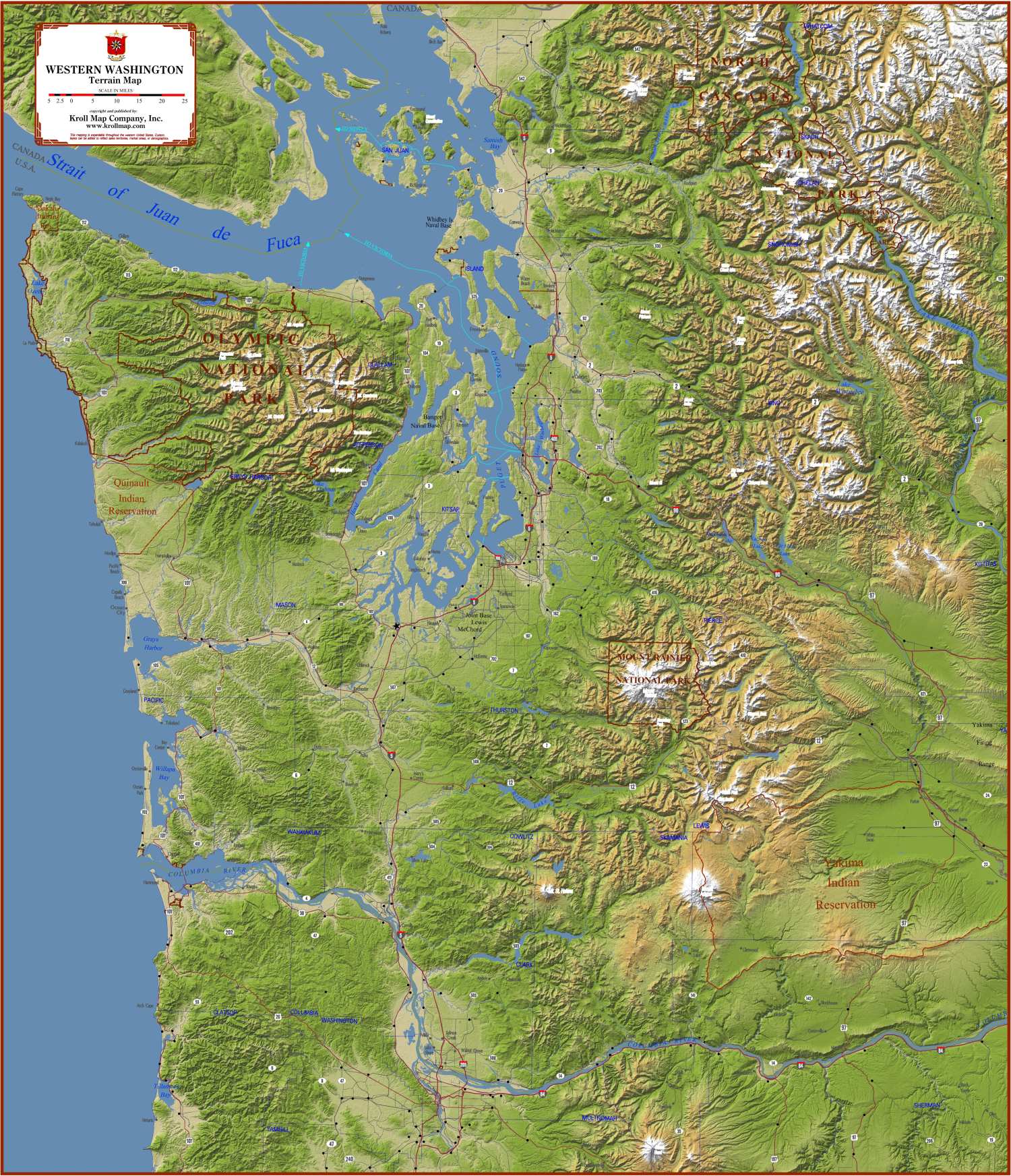 Western Washington State Terrain Map – Metsker Maps