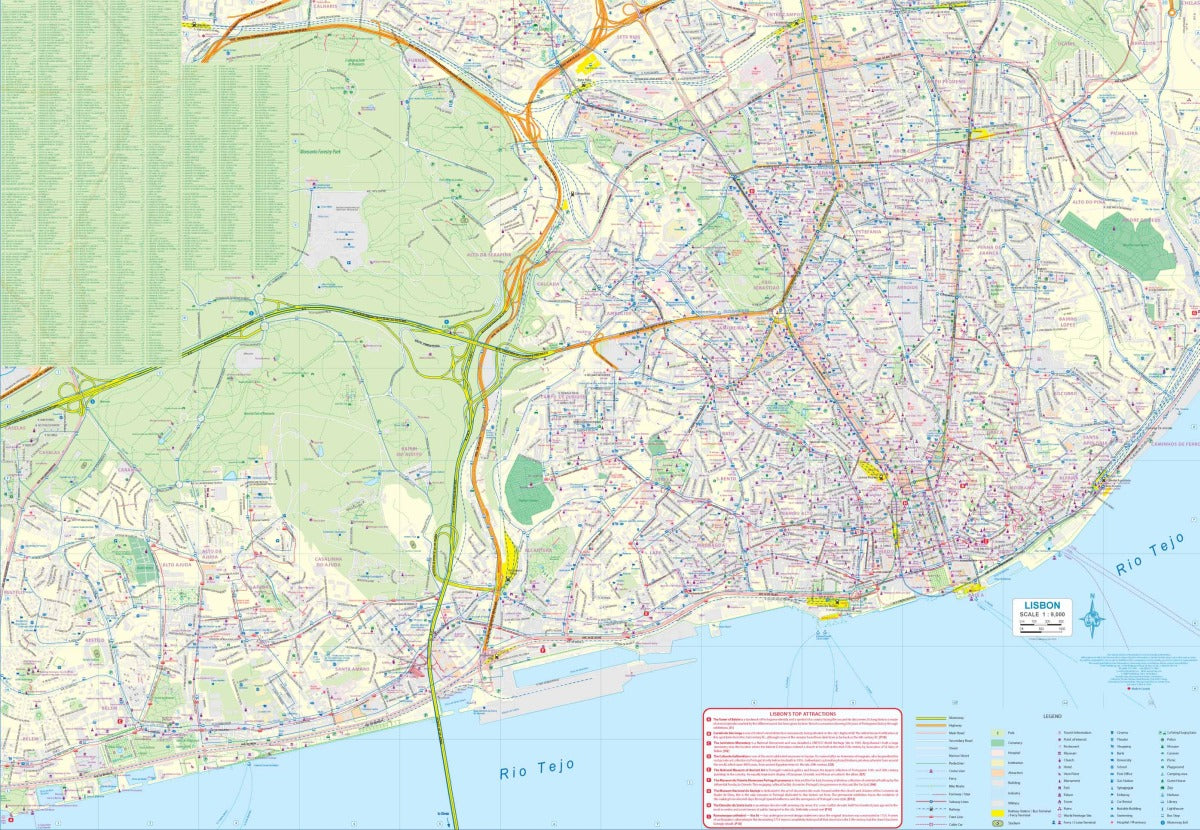 Lisbon & Southern Portugal Travel & Reference Map by ITMB - Lisbon Map Detail
