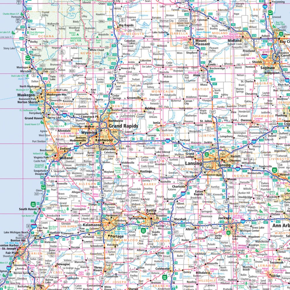 Michigan State Highway Folded Map by Rand McNally (Easy to Read) - Map Detail