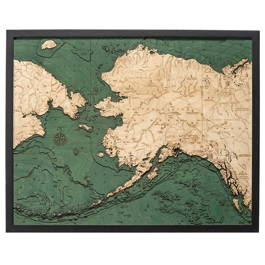 Alaska 3D Nautical Wood Chart - Dark Frame