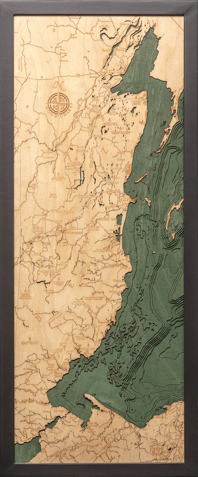 Belize 3D Nautical Wood Chart - Dark Frame