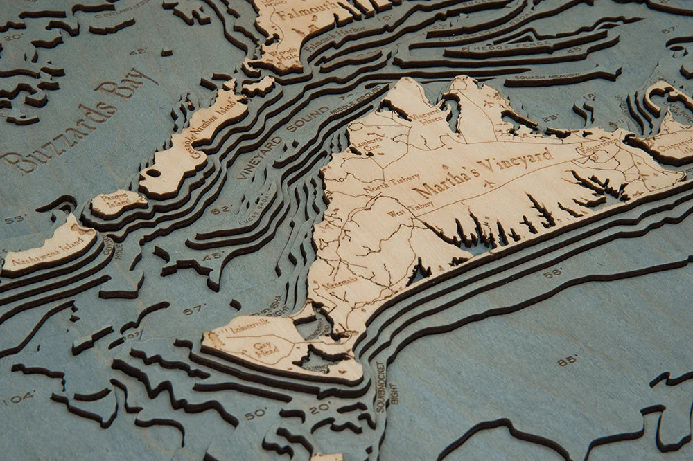 Cape Cod, MA 3D Nautical Wood Chart (Lrg) - Dark Frame Detail (Martha's Vineyard)