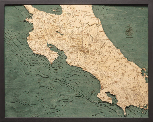 Costa Rica 3D Nautical Wood Chart - Dark Frame