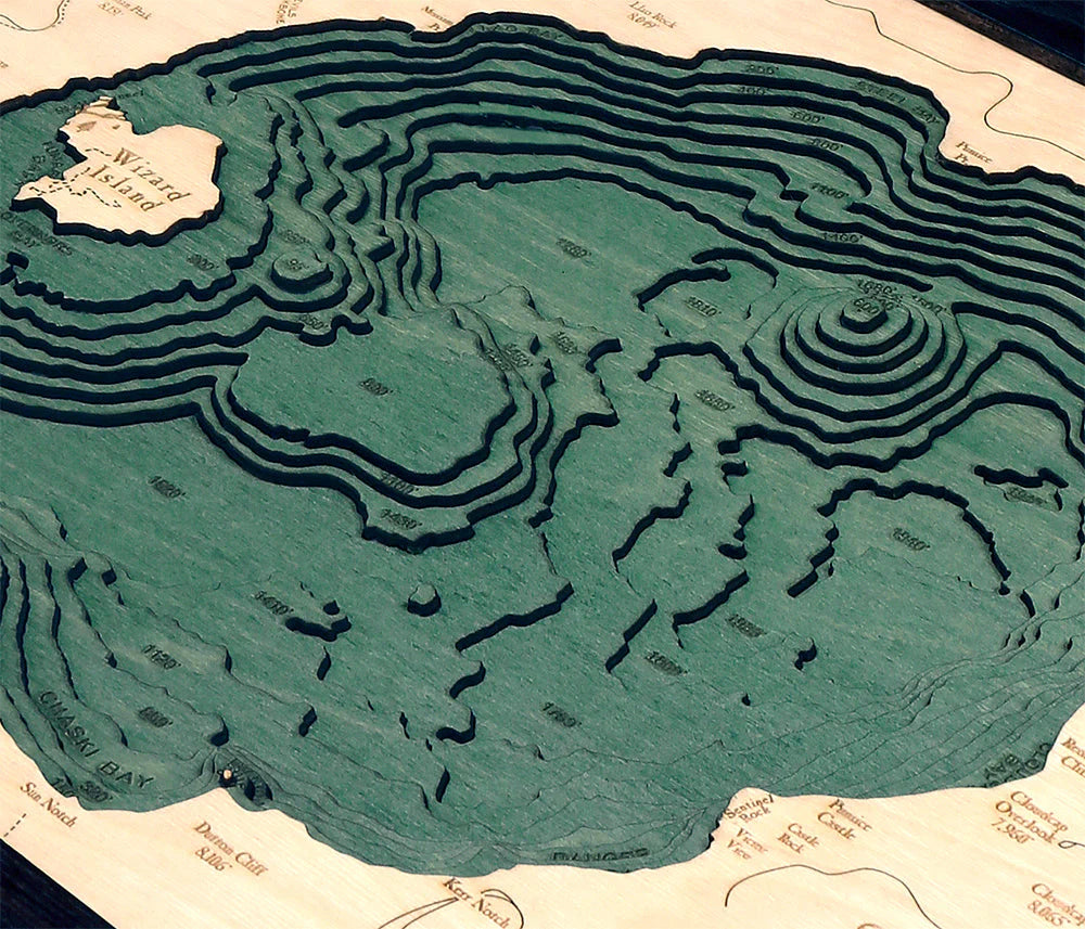 Crater Lake, OR 3D Nautical Wood Chart - Dark Frame Detail