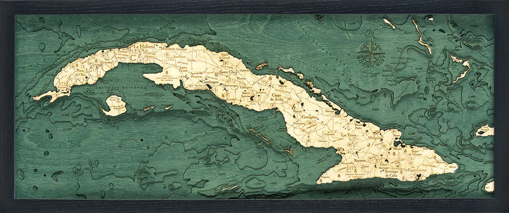 Cuba 3D Nautical Wood Chart - Dark Frame