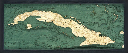 Cuba 3D Nautical Wood Chart - Dark Frame