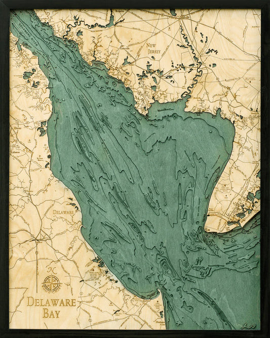 Delaware Bay 3D Nautical Wood Chart - Dark Frame
