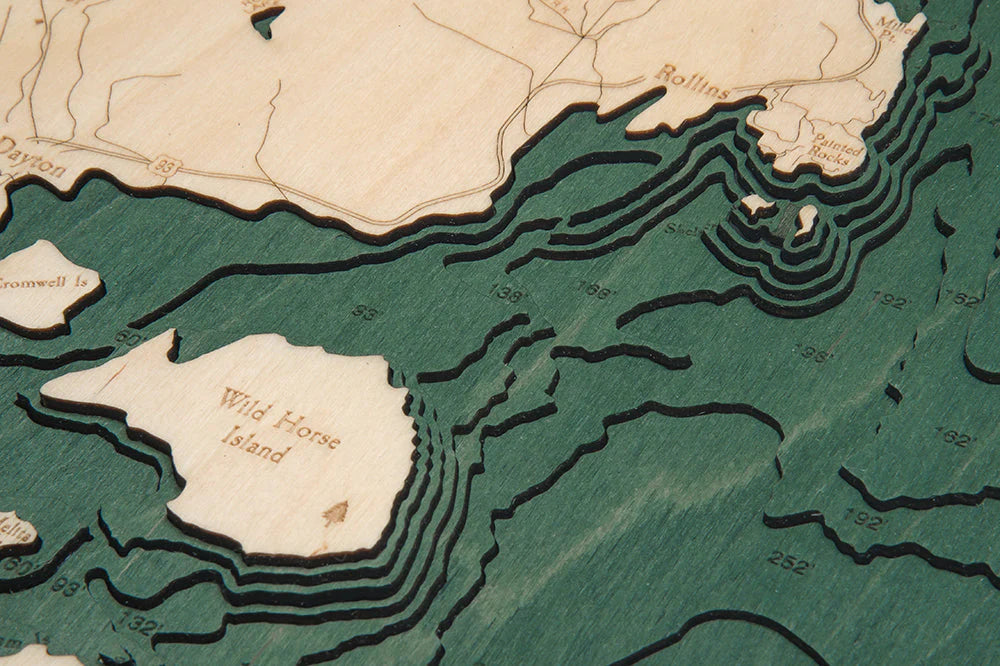 Flathead Lake, MT 3D Nautical Wood Chart - Dark Frame Detail (Wild Horse Island)