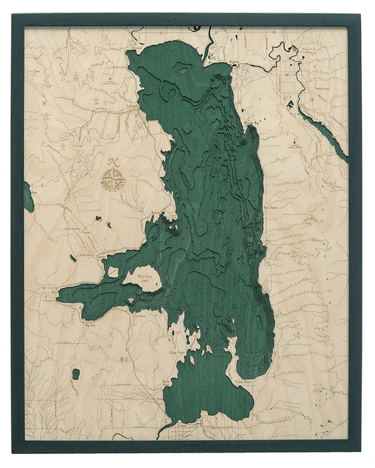 Flathead Lake, MT 3D Nautical Wood Chart - Dark Frame