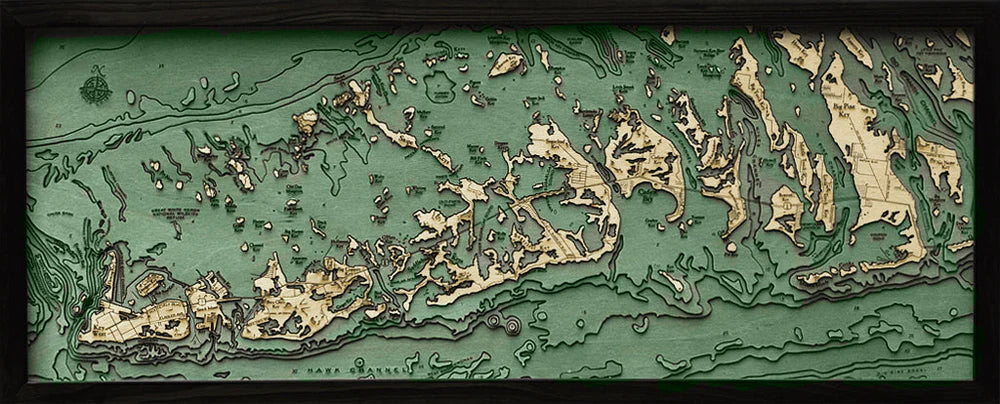 Florida Keys 3D Nautical Wood Chart - Dark Frame