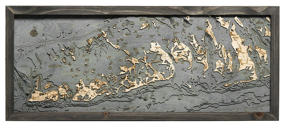 Florida Keys 3D Nautical Wood Chart - Gray Frame