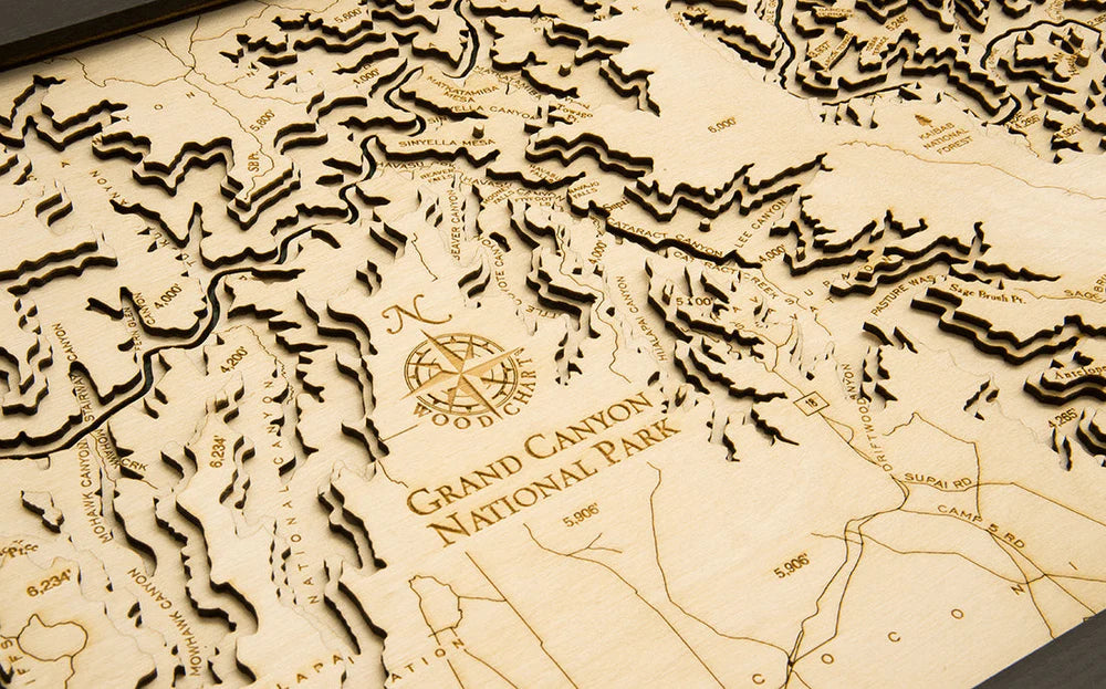 Grand Canyon National Park 3D Wood Chart - Dark Frame Detail
