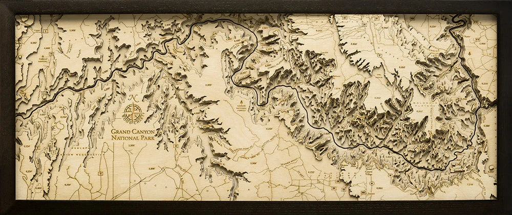 Grand Canyon National Park 3D Wood Chart - Dark Frame