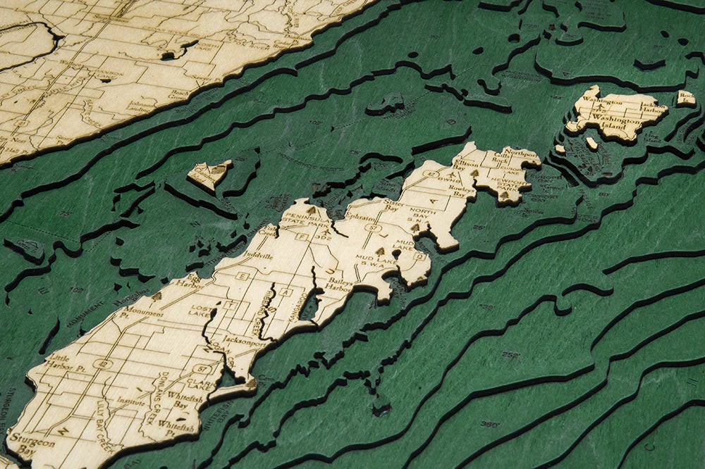 Green Bay / Door County, WI 3D Nautical Wood Chart - Dark Frame Detail