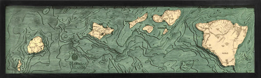 Hawaiian Islands 3D Nautical Wood Chart - Dark Frame