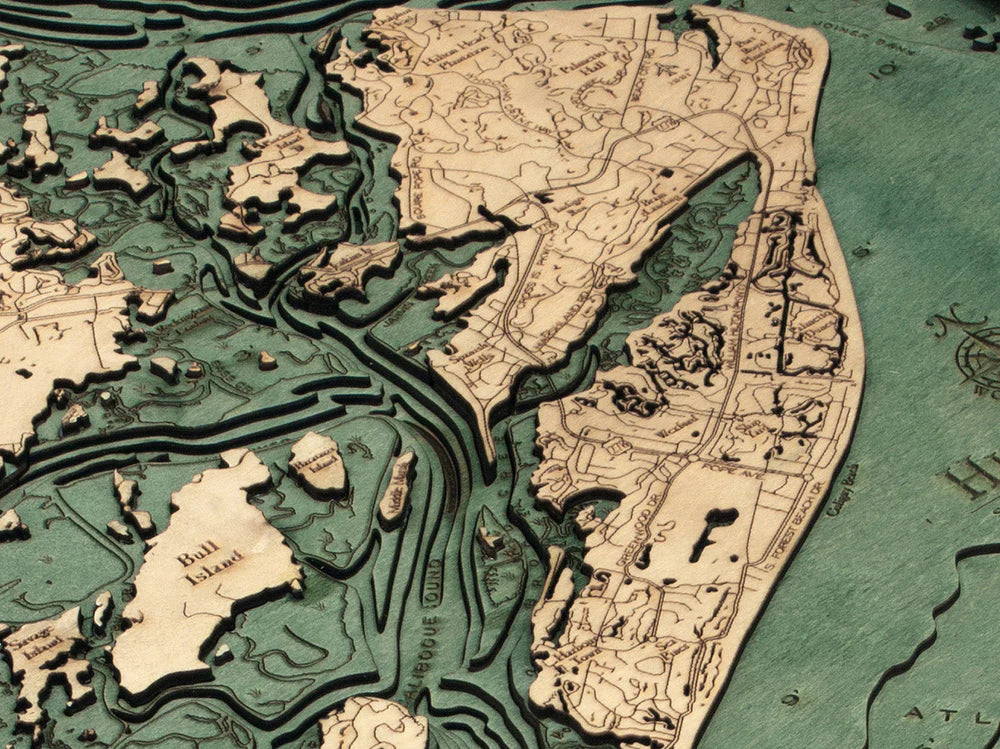 Hilton Head, SC 3D Nautical Wood Chart - Dark Frame Detail