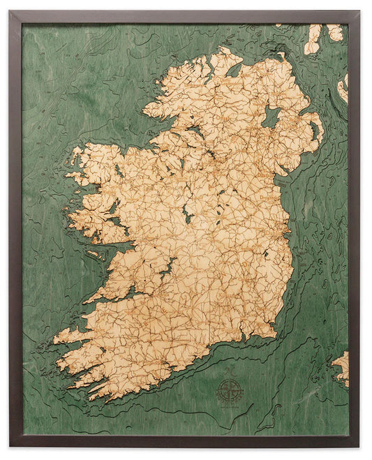 Ireland 3D Nautical Wood Chart - Large - Dark Frame