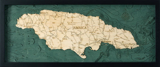 Jamaica 3D Nautical Wood Chart - Dark Frame
