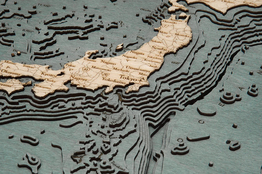 Japan and Korea 3D Nautical Wood Chart - Gray Frame Detail (Tokyo)