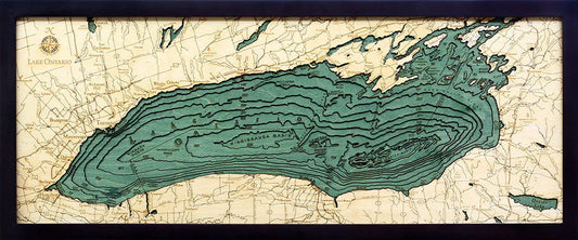 Lake Ontario 3D Nautical Wood Chart - Dark Frame