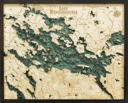 Lake Winnipesaukee, NH 3D Nautical Wood Chart - Dark Frame
