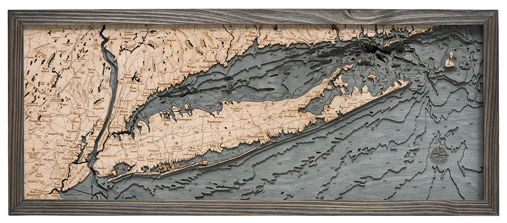 Long Island Sound 3D Nautical Wood Chart - Gray Frame