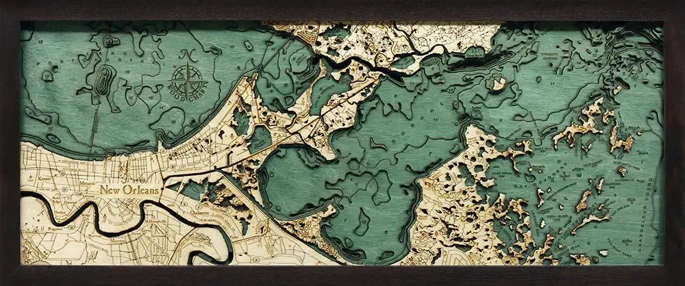 New Orleans, LA 3D Nautical Wood Chart - Dark Frame
