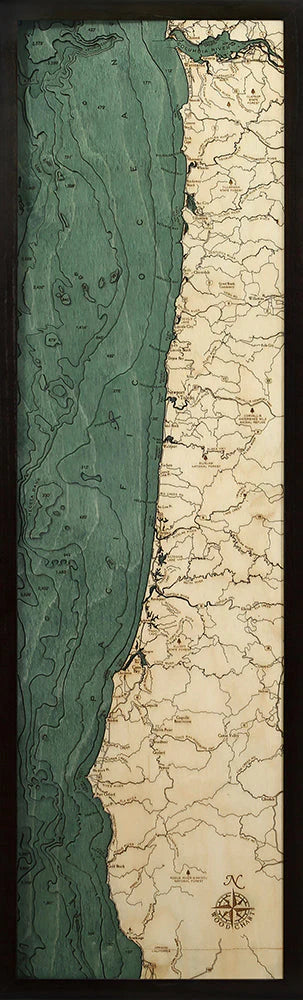 Oregon Coast 3D Nautical Wood Chart - Dark Frame