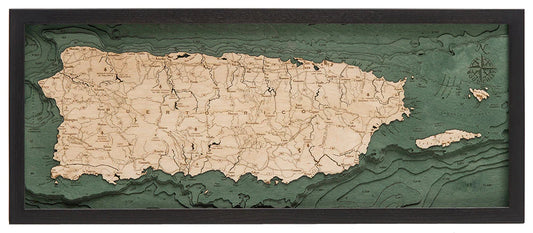 Puerto Rico 3D Nautical Wood Chart - Dark Frame