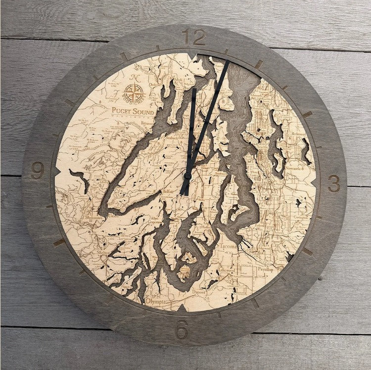 Puget Sound 3D Wood Chart Clock