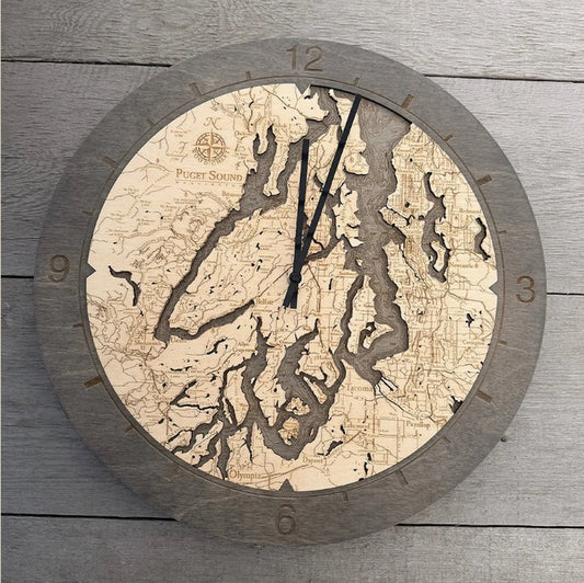 Puget Sound 3D Wood Chart Clock