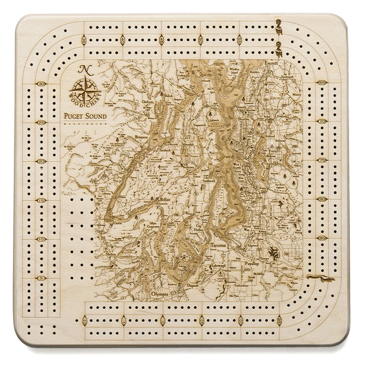 Puget Sound 3D Wood Cribbage Board
