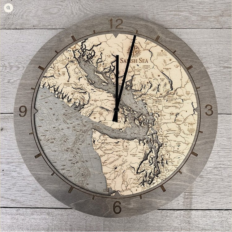 Salish Sea 3D Wood Chart Clock