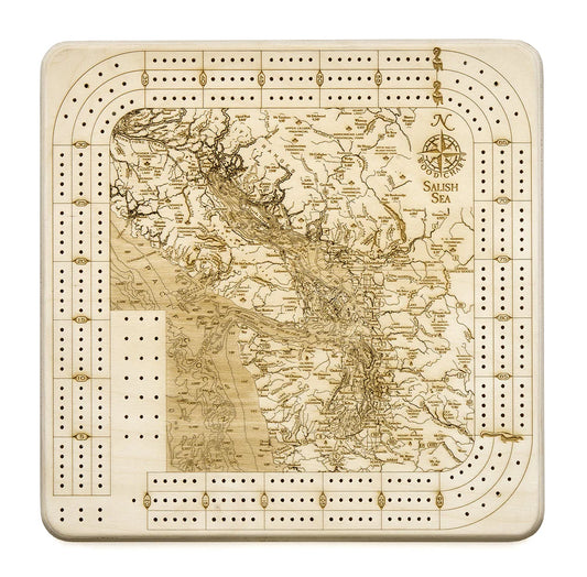 Salish Sea 3D Wood Cribbage Board