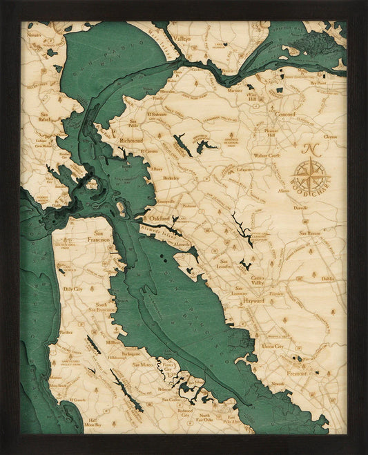 San Francisco 3D Nautical Wood Chart - Small - Dark Frame