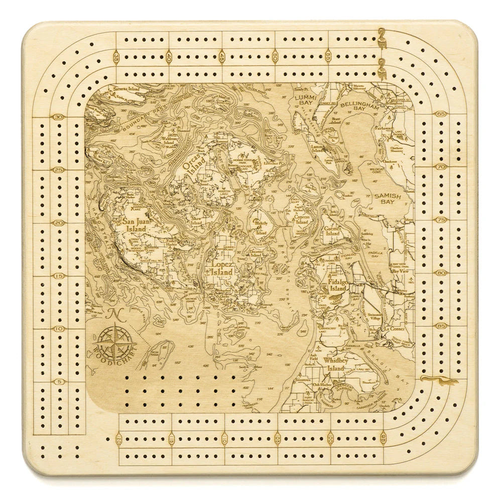 San Juan Islands Wooden Cribbage Board