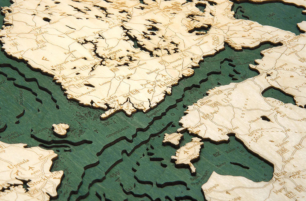 Scandinavia 3D Nautical Wood Chart - Dark Frame Detail (Helsinki Area)