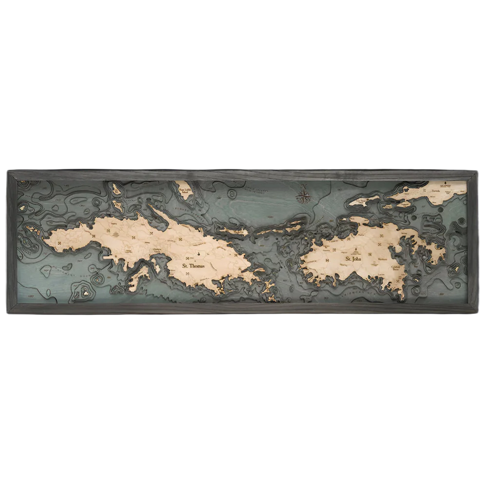 U.S. Virgin Islands 3D Nautical Wood Chart - Gray Frame