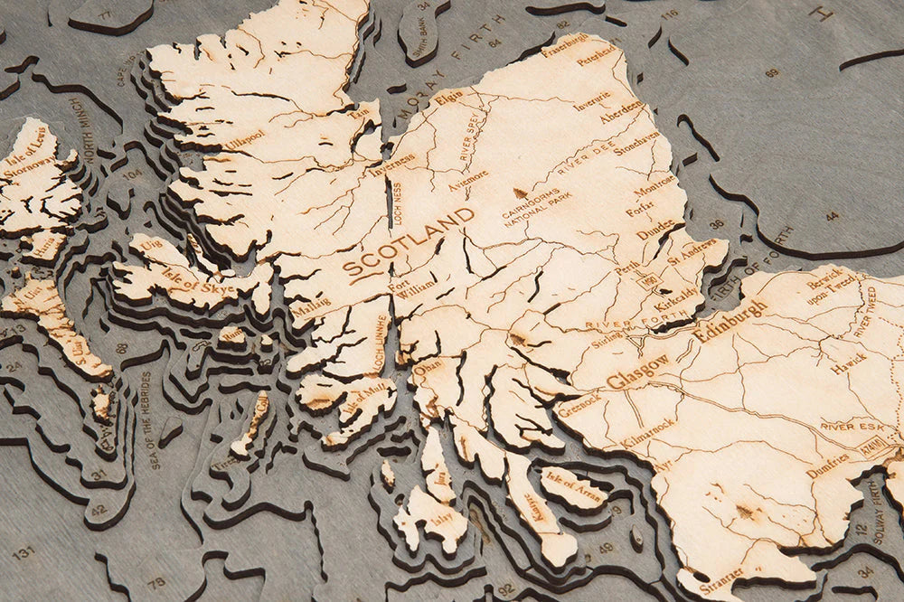 United Kingdom 3D Nautical Wood Chart - Gray Frame Detail (Scotland)