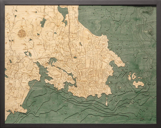 Victoria, B.C. 3D Nautical Wood Chart - Dark Frame