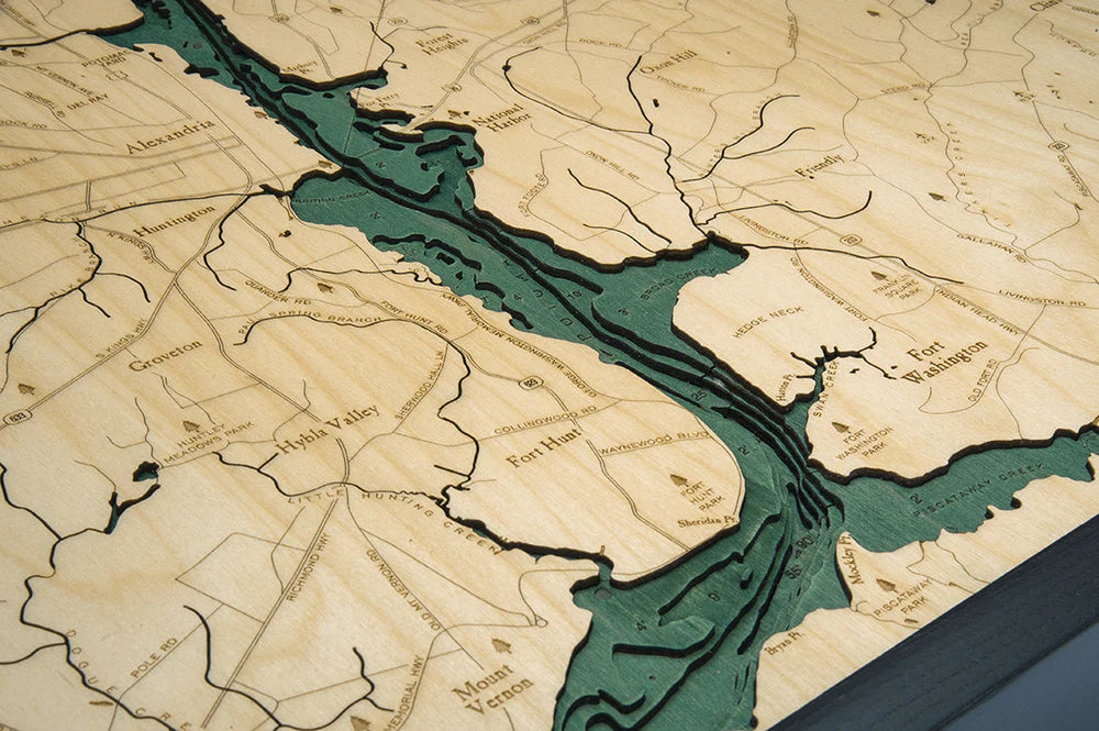 Washington D.C. 3D Nautical Wood Chart - Dark Frame Detail