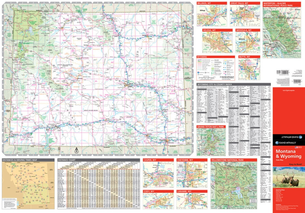 Montana & Wyoming State Highway Folded Map by Rand McNally (Easy to Read) - Wyoming Map