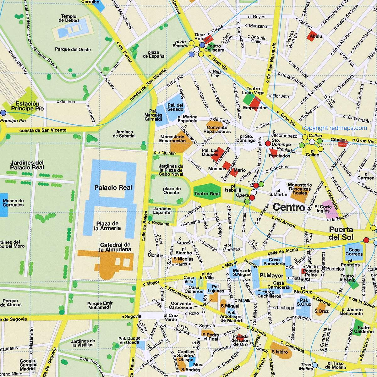 Madrid & Seville City Center Street Map by Red Maps - Map Detail