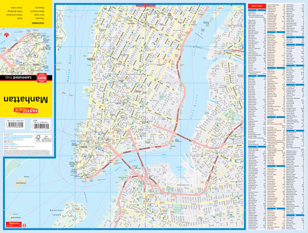 Manhattan Laminated FastTrack Road Map by MapArt - South Map
