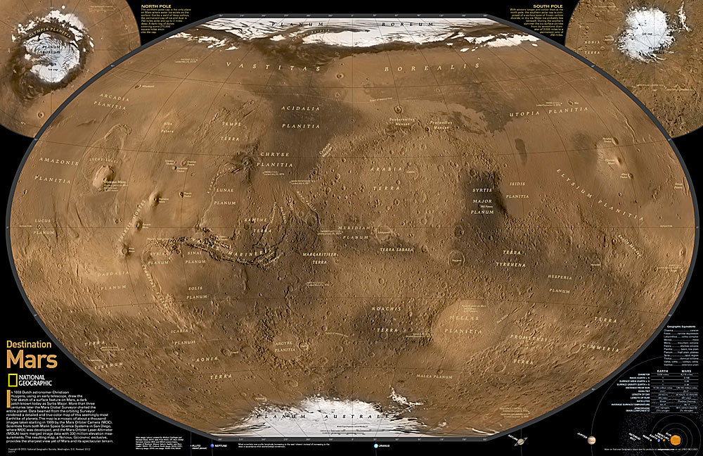Mars Wall Map & Educational Graphic by National Geographic - Front Side