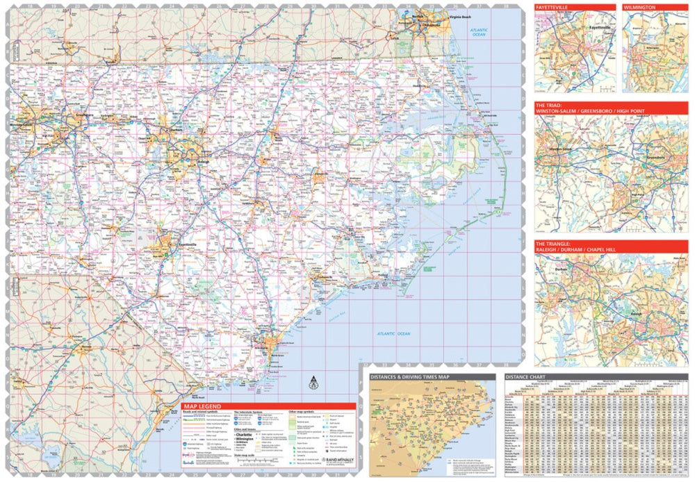 North Carolina State Highway Folded Map by Rand McNally (Easy to Read) - East Map